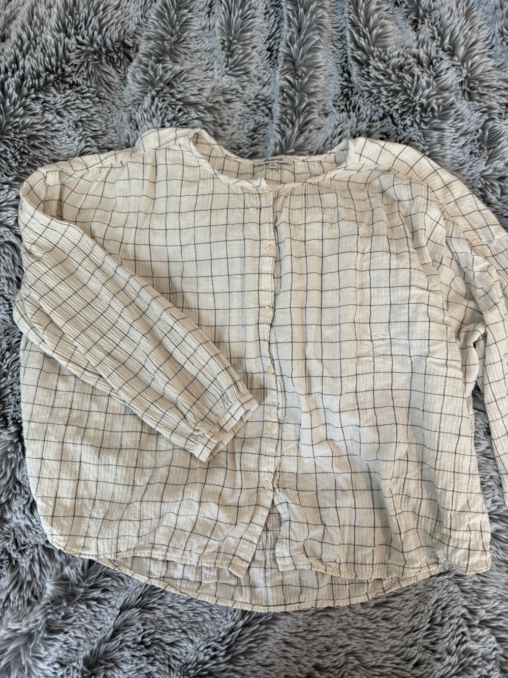 Madewell Cream Blouse with Black Windowpane Grid